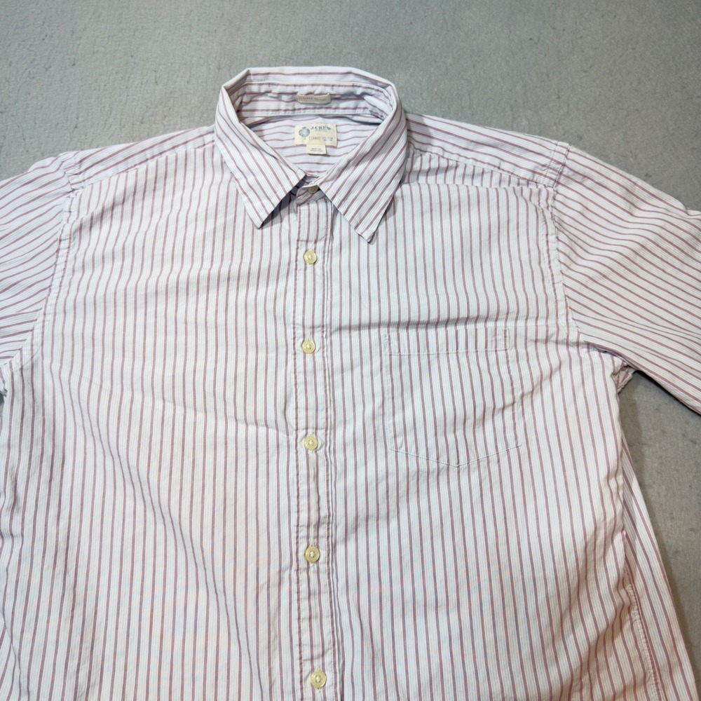 J.Crew Button Down Shirt Mens Large‎ Blue Red Striped Excellent 2-Ply Cotton